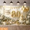 Fondo de pancarta de fiesta de 80 cumpleaños en plano 2D - Decoración de cumpleaños temática de lujo en oro y blanco para interior - exterior