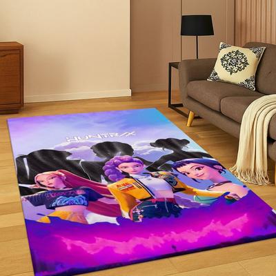 3D Dämonenjäger Kpop Rumi Mira Zoey Musik Teppich für Schlafzimmer Wohnzimmer Sofa Heimdekoration, Teppich Rutschfeste Fußmatte Geschenk