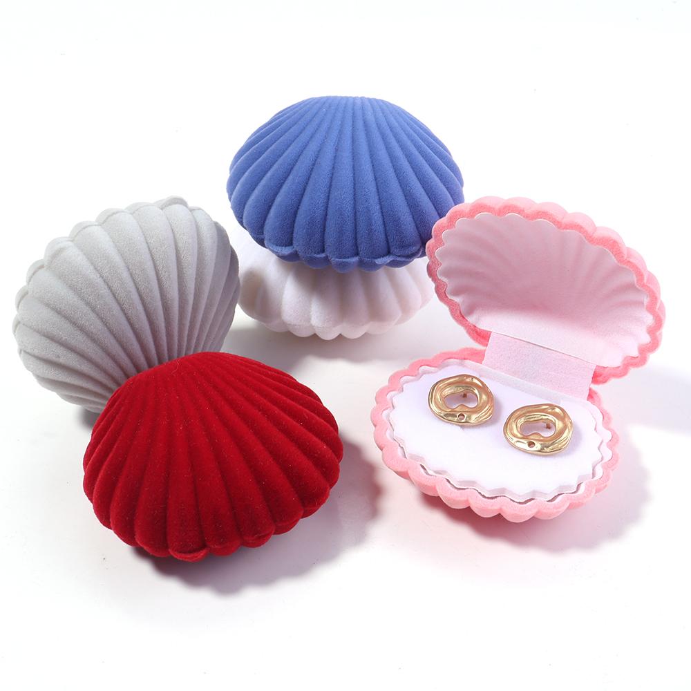 1 Piece Velvet Jewelry Box Lovely Shell Shape Gift Box Container For Wedding Earrings Necklace Bracelet Display Gift Package Box