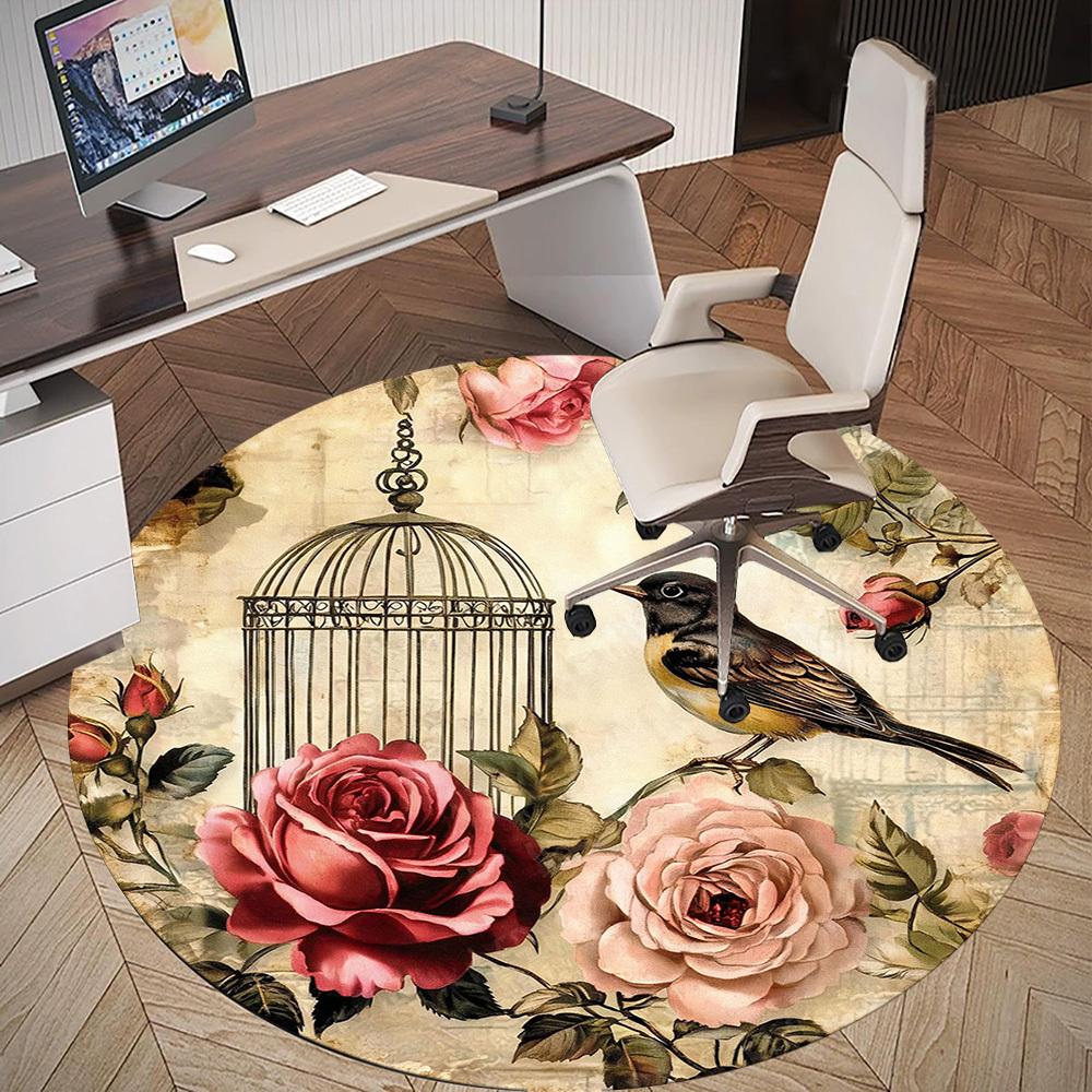 1PC bird cage flowers Office Round Area Rug, Under Office Chairs Bedroom Living Room Home Decor, Carpet for Office -1110100