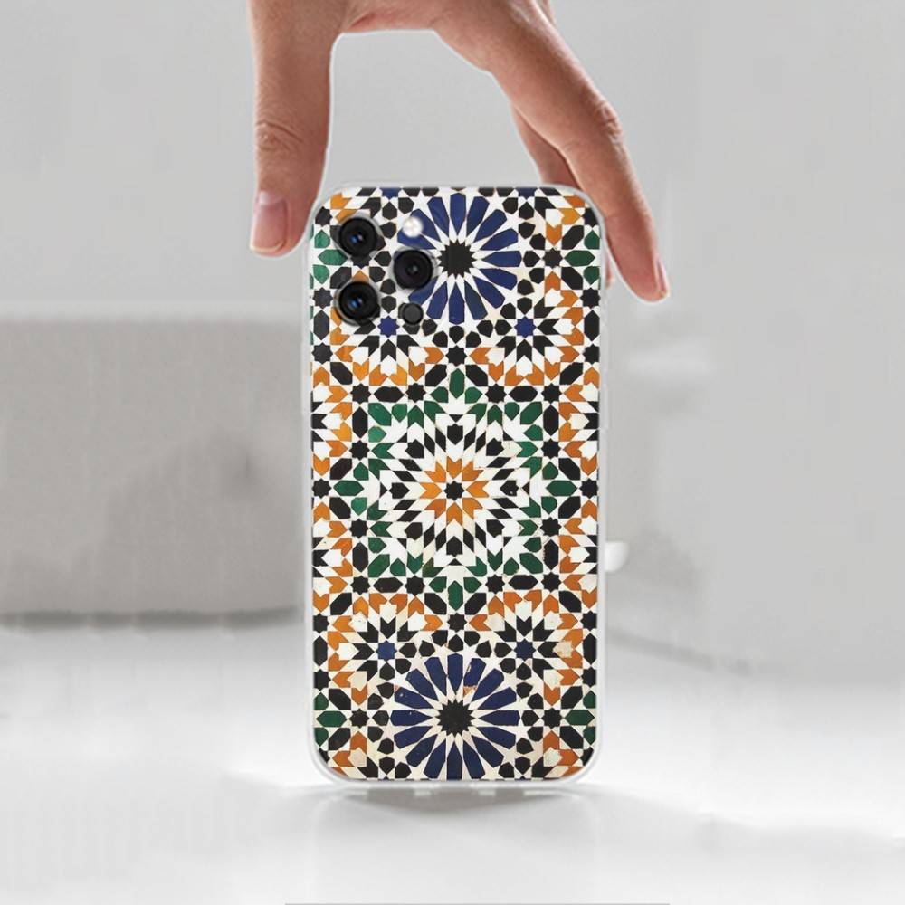M-Moroccan Tile For iPhone 12,Mini,16,X,17,Plus,11,Max,13,XR,15,Pro,14,SE,XS,Transparent Soft Cover Case