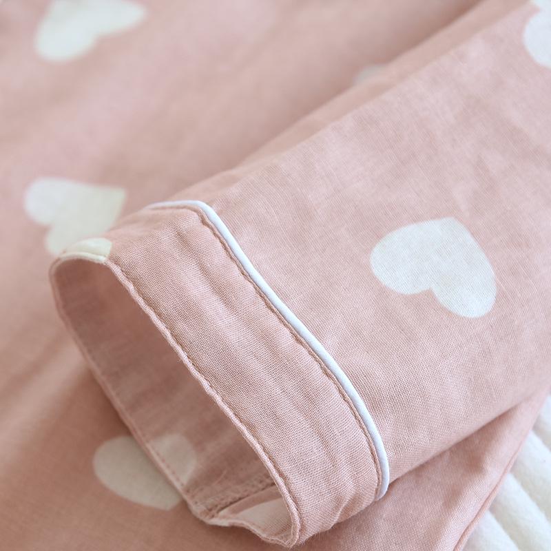 Women's Long Sleeve Cotton Pajamas - Heart Pattern, Double Layer Gauze, Sweet & Cozy Homewear Set for Spring/Autumn
