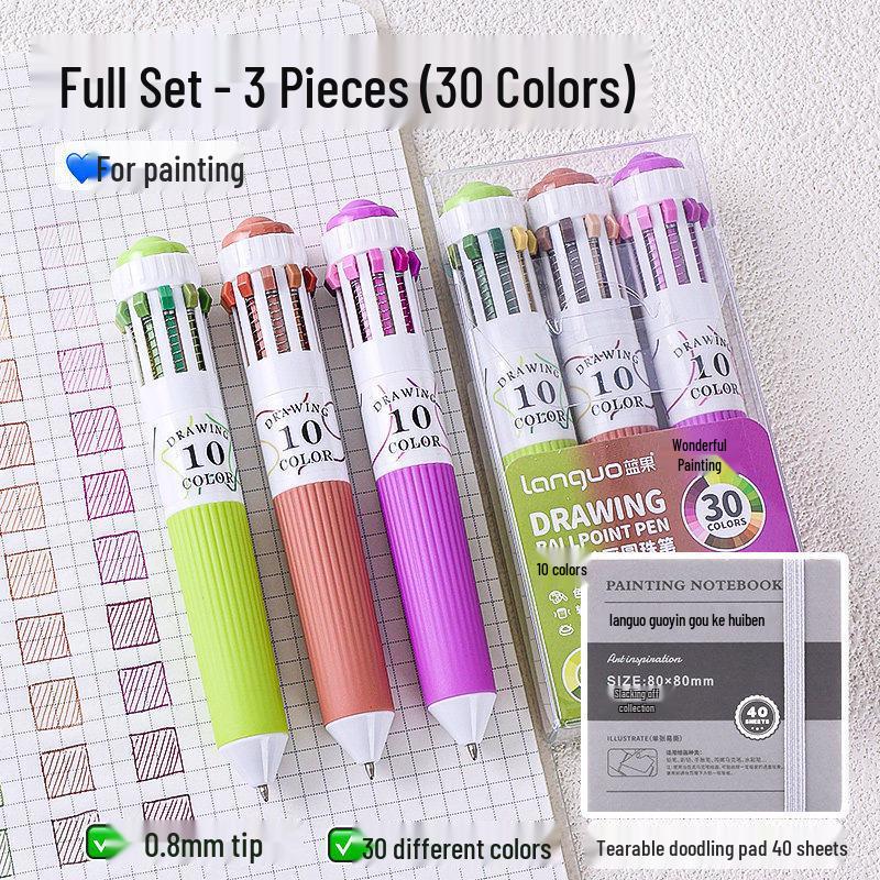 10-Color Stackable Ballpoint Pen Set – Press-Type, Multi-Functional Pens for Drawing & Journaling for Elementary Students