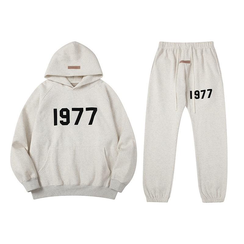 Three-dimensional flocking 1977 men's and women's American high street hoodie sweater trousers casual suit