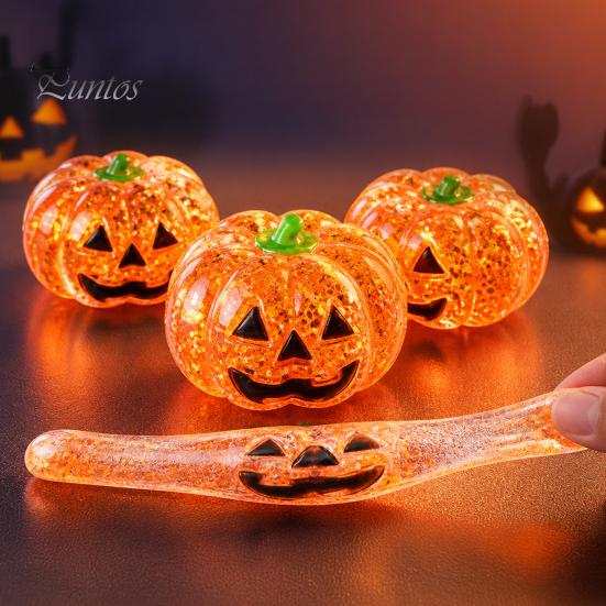 Glittery Fidget Ball 1/2/3Pcs Halloween Pumpkin Stress Relief Toy, Creepy Head Squeeze Elastic Toy Glitter for Kids Adults, Party Favors Relaxation