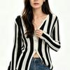 Women French V‑Neck Knit Cardigan Early Autumn Slim Fit Split Hem Long Sleeve Knitwear Fashion Versatile Ladies Casual Tops