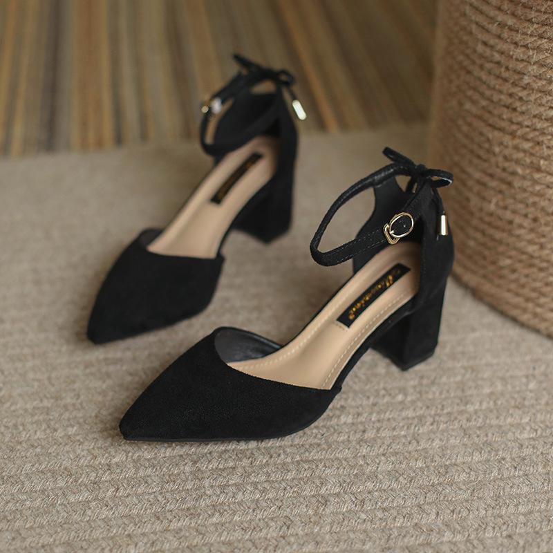 Fashion Women Pumps Chunky High Heels Shoes Summer Pointed Toe Suede Sandals Luxury Party Dresses Sexy Women Shoes Female Office Shoes