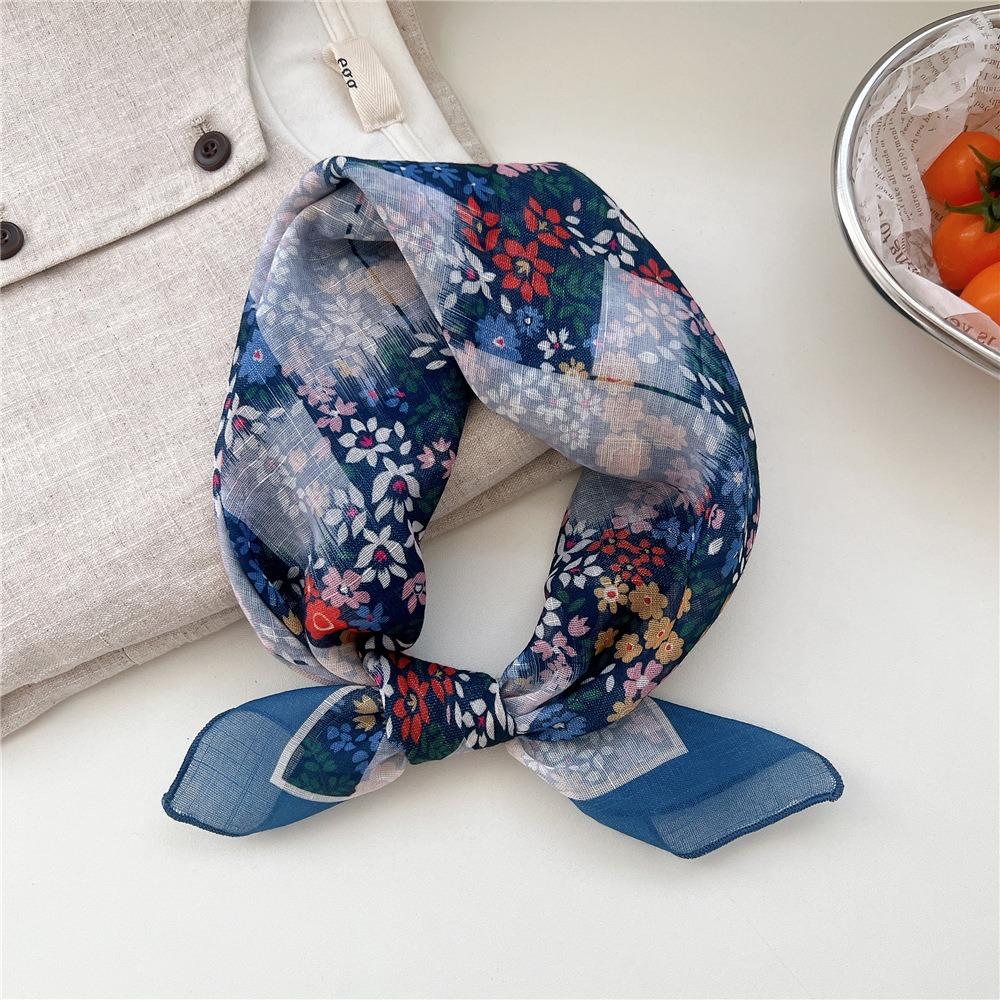 Floral Small Square Scarf Flower Square Handkerchief Simple Printed Silk Scarf  Scarf Accessories Style 8