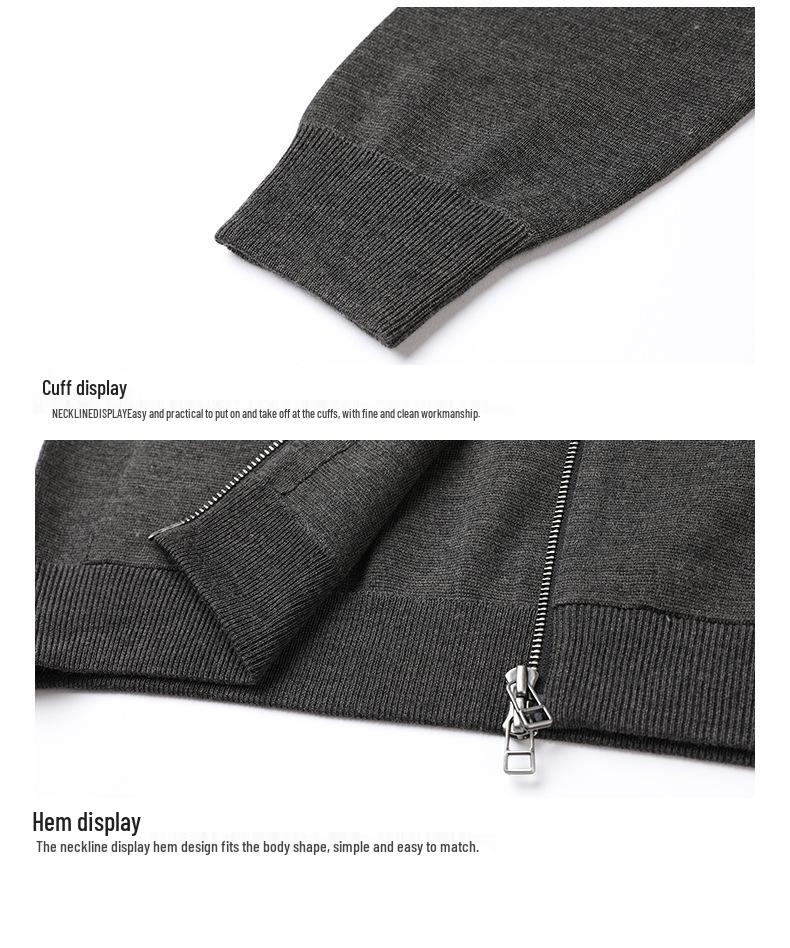 Men's Trendy Korean-Style Solid Color Zipper Hoodie - Long Sleeve Knit Cardigan