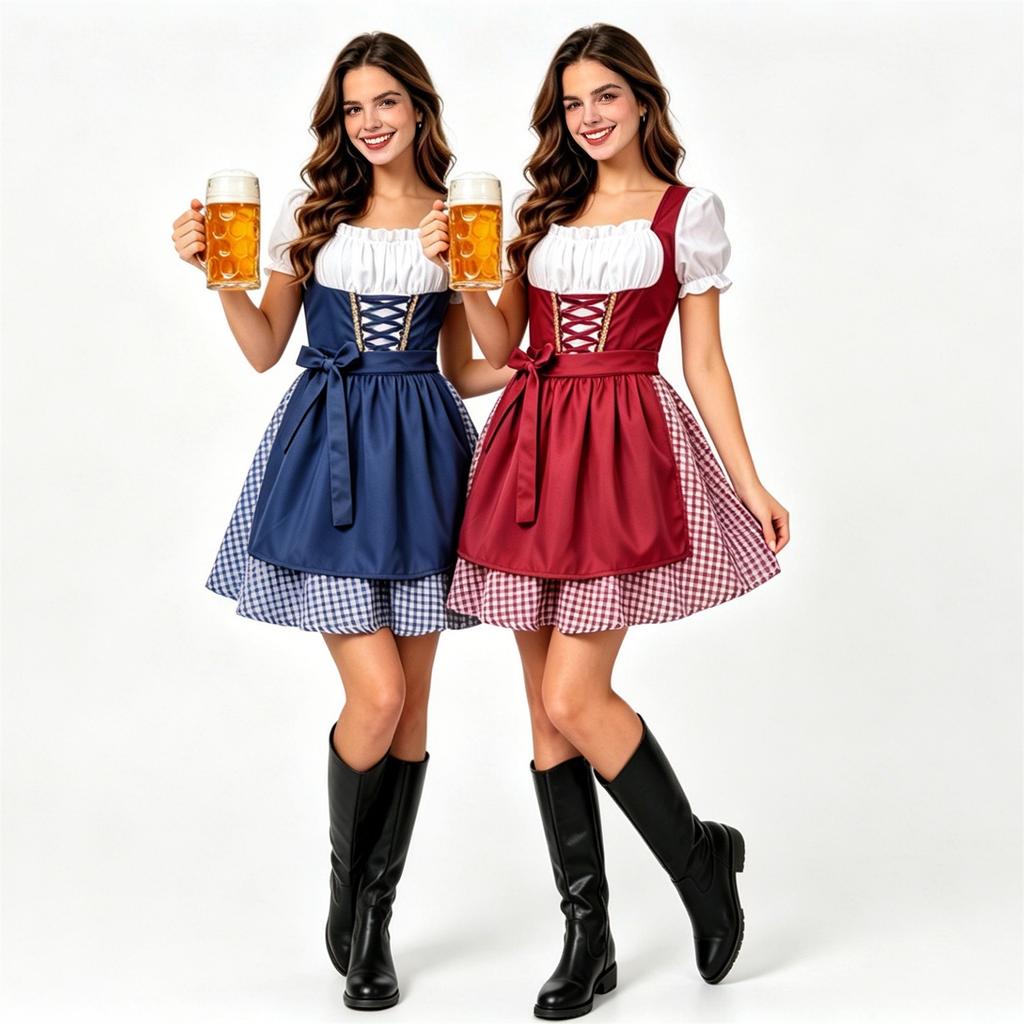 Traditional Bavarian Dirndl Dress Oktoberfest Costume Women Maid Farmhouse Style Dress with Apron and Lace-up Bodice for Festival