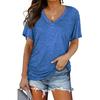 GMXIA Women's Solid Color Bat-sleeve Side Pleated V-neck Short-sleeved T-shirt