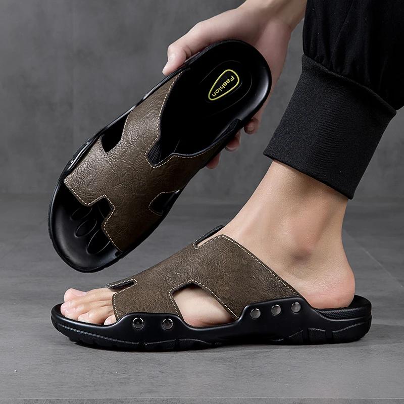 Men Sandal Slippers Leather Summer Sneaker Slippers Men Slides Soft Eva Slippers Casual Beach Shoes Men Big Size 4849505152
