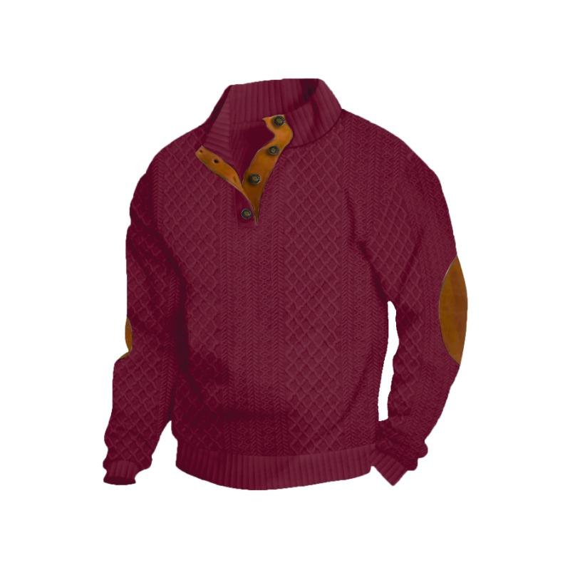 Men's Jacquard Cloth Sweatshirt In Spring and Autumn Casual Outdoor Single-row Placket Stand Collar Knitted Sweater