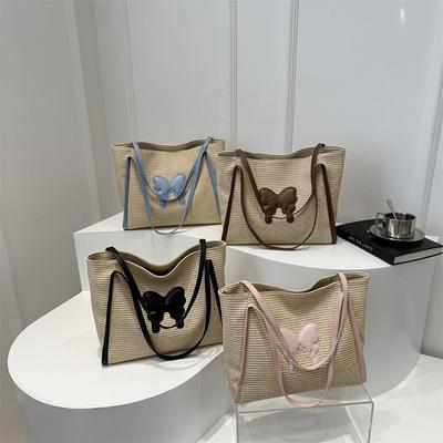 Bow Straw Woven Bag for Women Bag Handmade Woven Vegetable Basket Vacation Beach Bag One Shoulder Armpit Big Bag