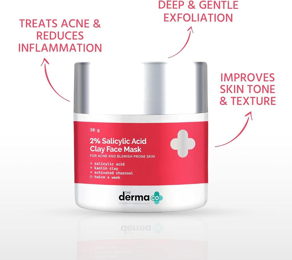 The Derma Co 2% Salicylic Acid Clay Face Mask 50 g Pack for Acne Prone Skin Men & Women