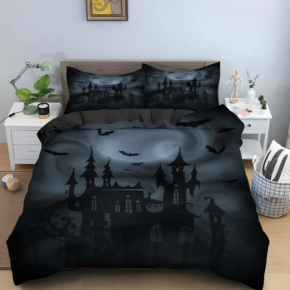 Halloween Horror Kürbis Königin König Bettbezug Nacht Hexe Bettwäsche Set Fledermaus Mond Steppdeckenbezug 2/3 Stück Polyester Bettdeckenbezug