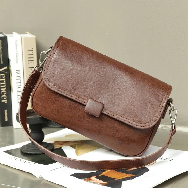 Premium Vegetable-Tanned Leather Crossbody Bag for Women 2026 - Luxury Cvertible Shoulder Clutch & Mini Square Underarm Purse