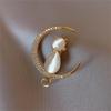 Clothes Accessories Opal Stone Design Sense Moon Cat Brooch Lapel Pins Women Brooch Corsage Brooch