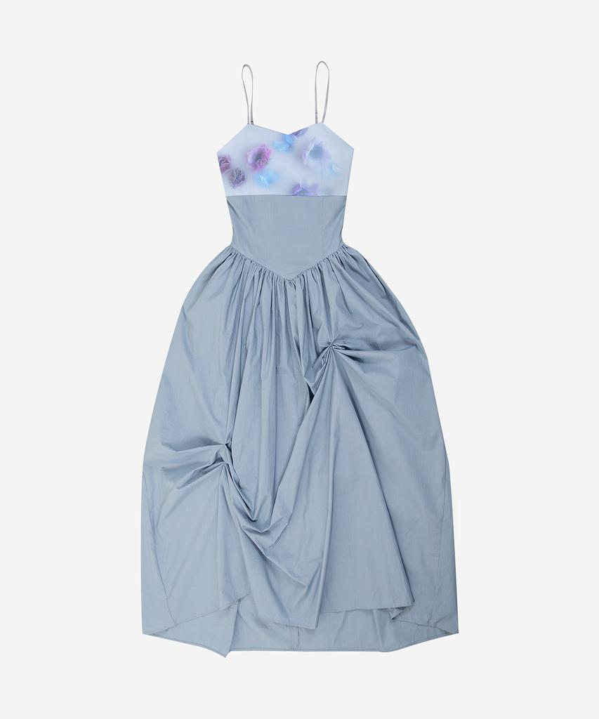 Darling Your Bad Unbalanced Shirring Long Dress #Blue