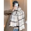 Winter new high-end versatile short fringed plaid scarf warm thickened shawl student couple