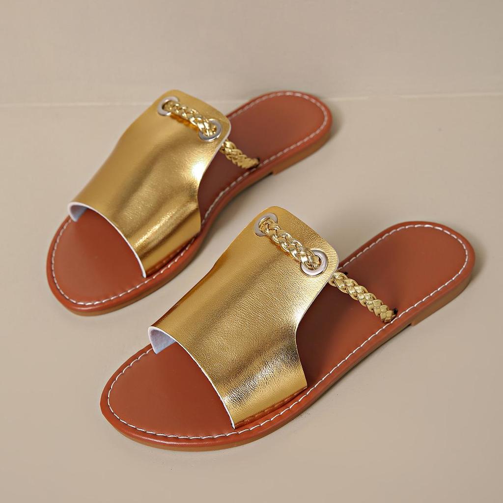 2024 Plus Size Women’s Woven Solid Color Summer Beach Slippers