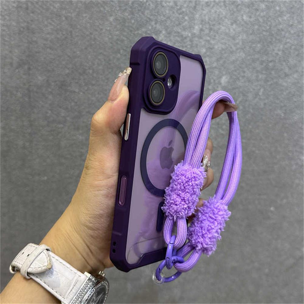 Air Bag Shockproof Magnetic For Magsafe Wireless Charging Wrist Strap Case For iPhone 16 11 12 13 14 15 Pro Max Plus Clear Cover