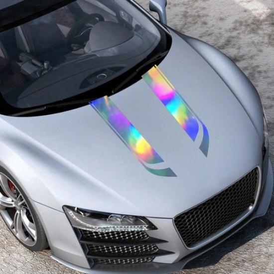 Stickers Laser Reflective Stripes Vinyl Decals Decor For Car Hood Side Body 2pcs