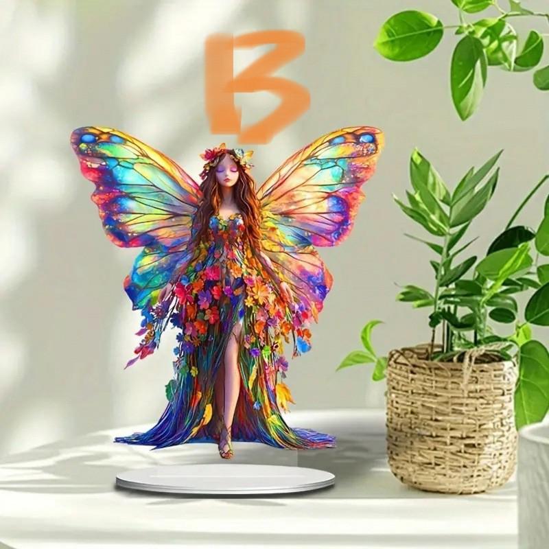 Colorful Acrylic Elf Fairy with Wings Ornament for Living Room or Bedroom Decor
