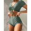 Women Bikini Set String Ribbed V Neck Push Up Top High Waist Bottom Sexy Swimsuits
