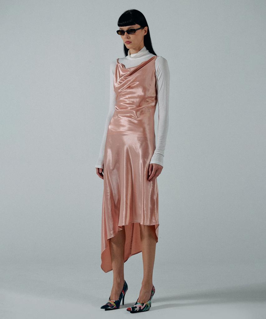 Sculpter Unbalance Cowl Satin Dress Coral