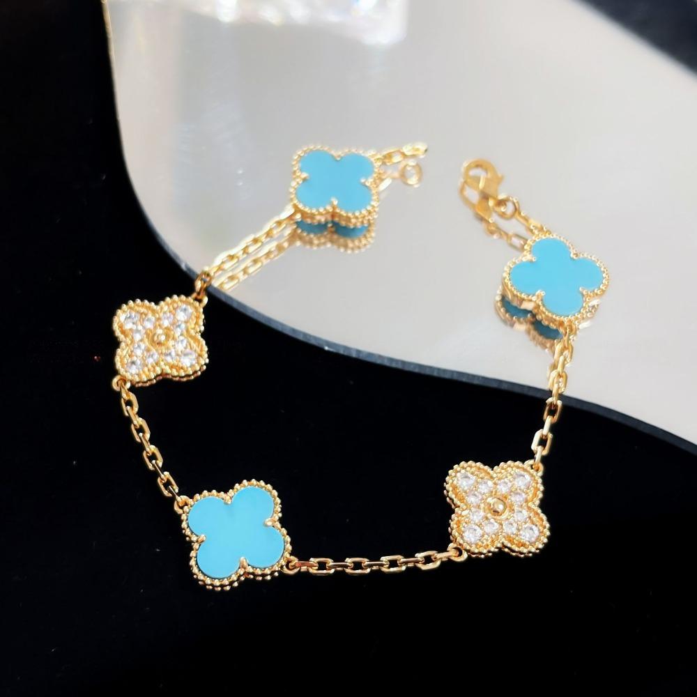 Bracelet Trèfle à Quatre Feuilles Version Haute Cinq Fleurs Calcédoine Violette Naturelle Gravé Laser CNC 18K Ne Se Décolore Pas Bracelet pour Dames