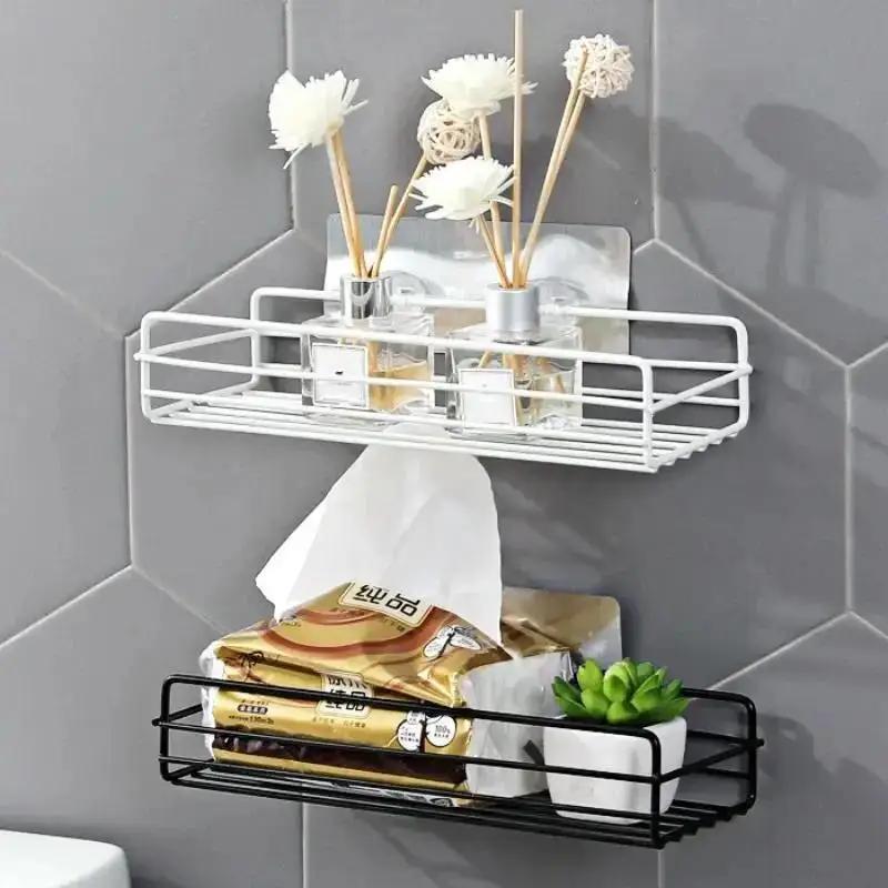 Wrought Iron Bathroom Shelf Toilet Free Punching Washing Hanging Basket Wall Storage Rack