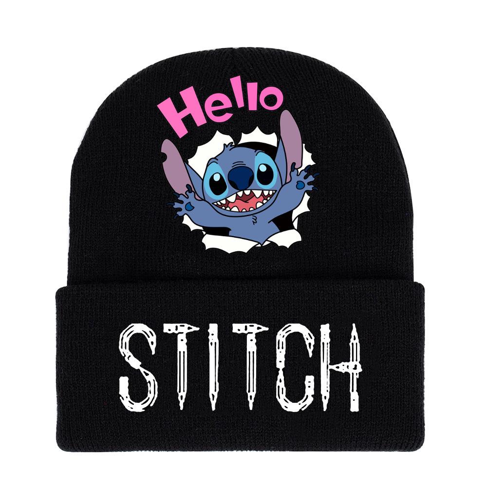 Lilo & Stitch Cartoon Print Knit Wool Hat for Men & Women - Warm Autumn/Winter Beanie