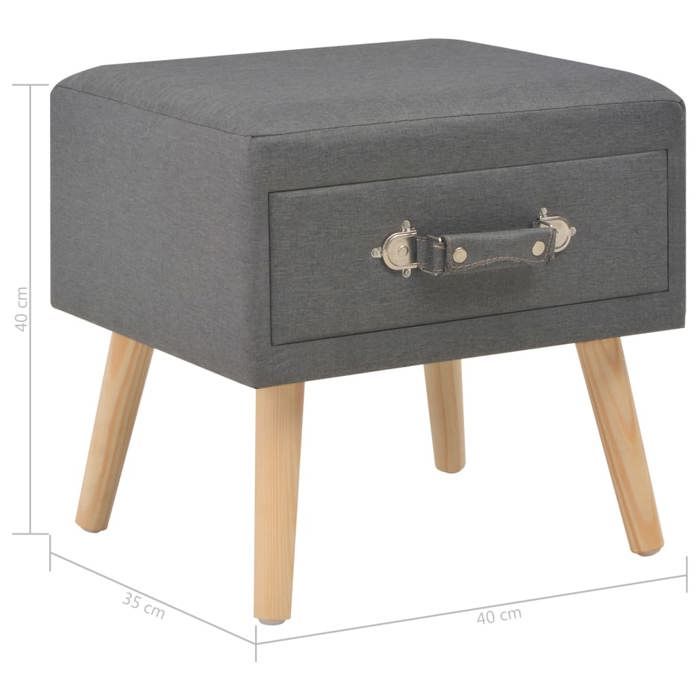 Table de chevet - VIDAXL - Gris foncé - Tissu et pinède solide - 1 tiroir