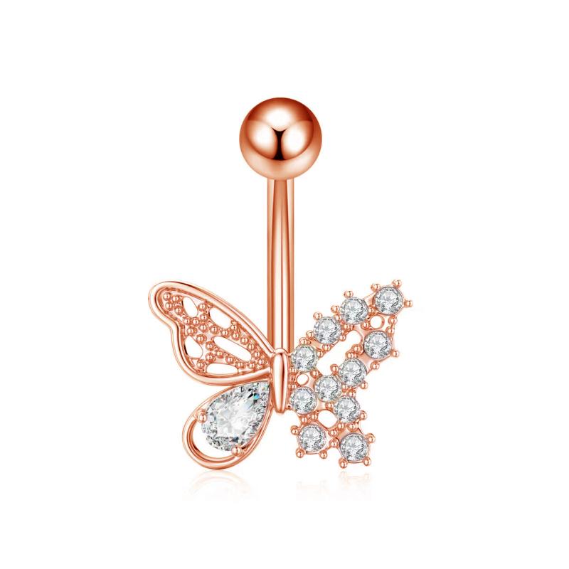 1PCS Zircon Flower Belly Button Ring Drop Chain 14G G23 Titanium Curved Barbell Navel Piercing Women Girls Sexy Jewelry
