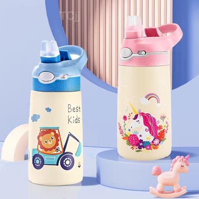 Bottiglia Termica per Acqua in Acciaio Inossidabile da 400 ml per Bambini Simpatico Bicchiere Termos Cartoon con Cannuccia Tazza Isolata Antigoccia Articoli per Bevande