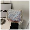 Black And White Sparkly Underarm Bag Women 2024 New Spring Nightclub Chain Small Square Bag Street Fashion