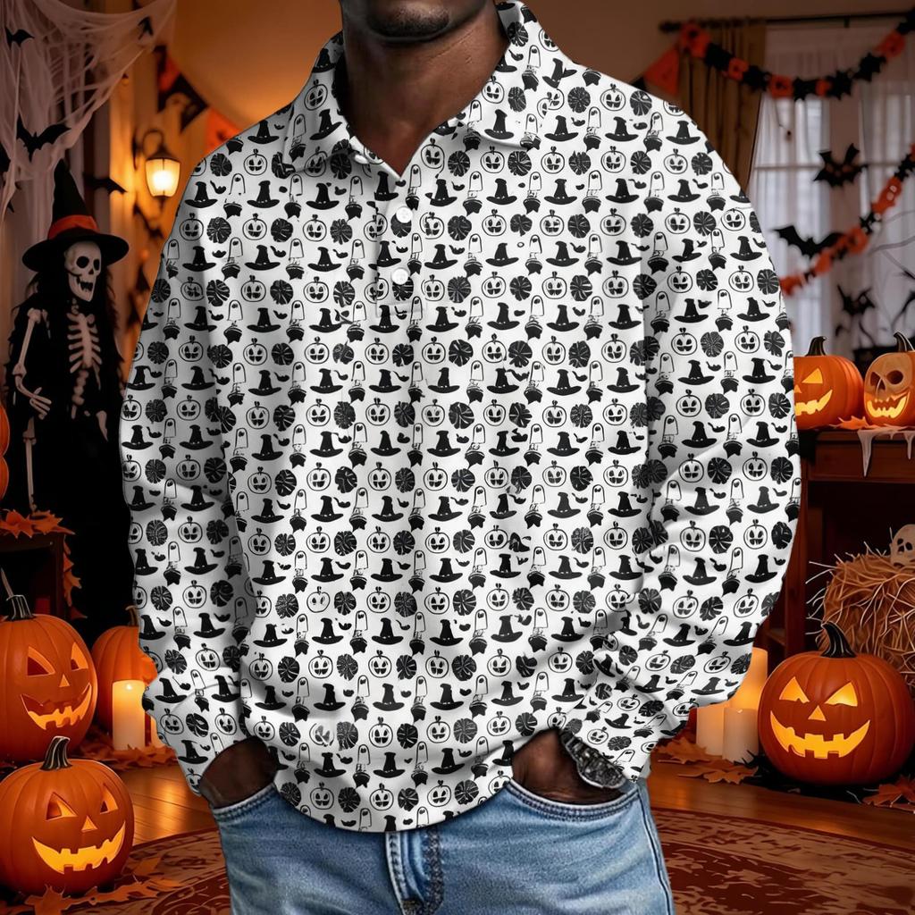 Men's Long Sleeve Button-Down Shirt for Halloween Costume Party Wear