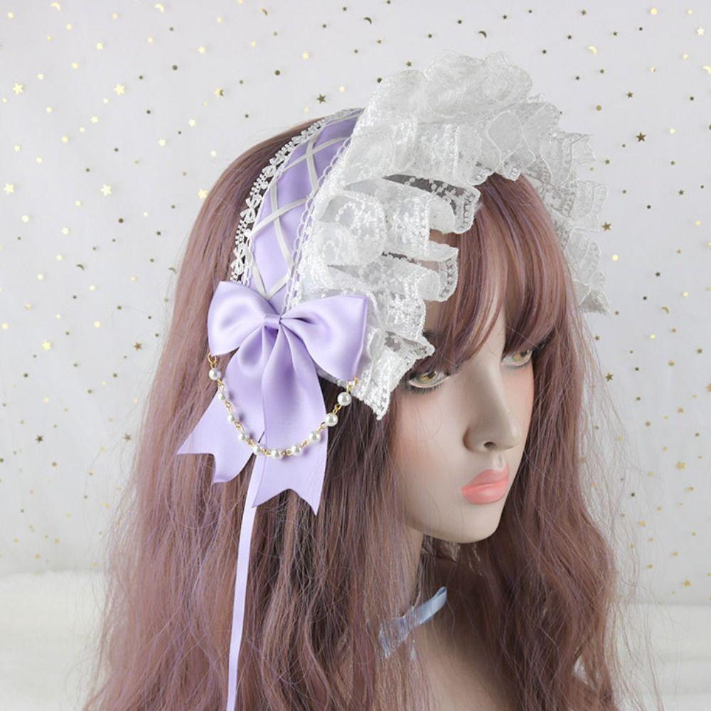 Ribbon Bow Ruffled Hairband Pearl Lolita Hair Clip Creative Maid Cosplay Headdress Daily