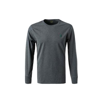 Polo T-shirt a maniche lunghe girocollo ricamata con logo tinta unita Uomo Top Grigio 710826193-016