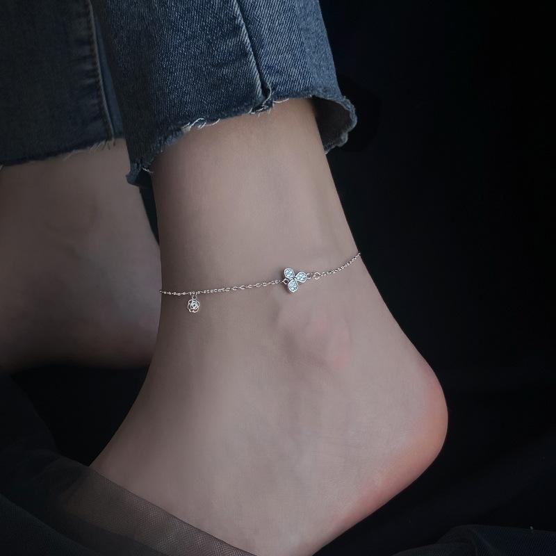 925 Sterling Silver Anklet Dazzling Chain Clear CZ Geometric Elegant For Woman Girl Fashion Jewelry Gift Dropship Wholesale