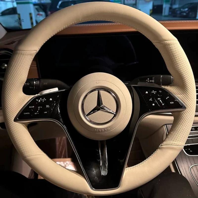 Для Mercedes Benz GLC GLA GLB GLE GLS G350 G500 C200 E300 S400 S450 Ручная прошивка Темно-коричневый Кожаная Накладка на Руль бежевый