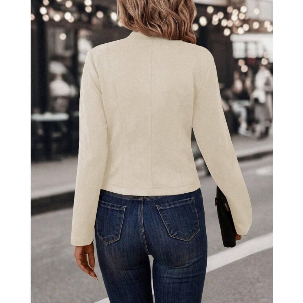 IHUASU Spring Autumn Solid Color Double-breasted Decorative Jacket Deerskin Velvet Vintage Long-sleeved Jackets & Coats