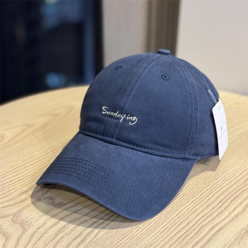 New simple washed letter embroidered baseball cap men's and women's versatile cap showing face small sunscreen cap hat