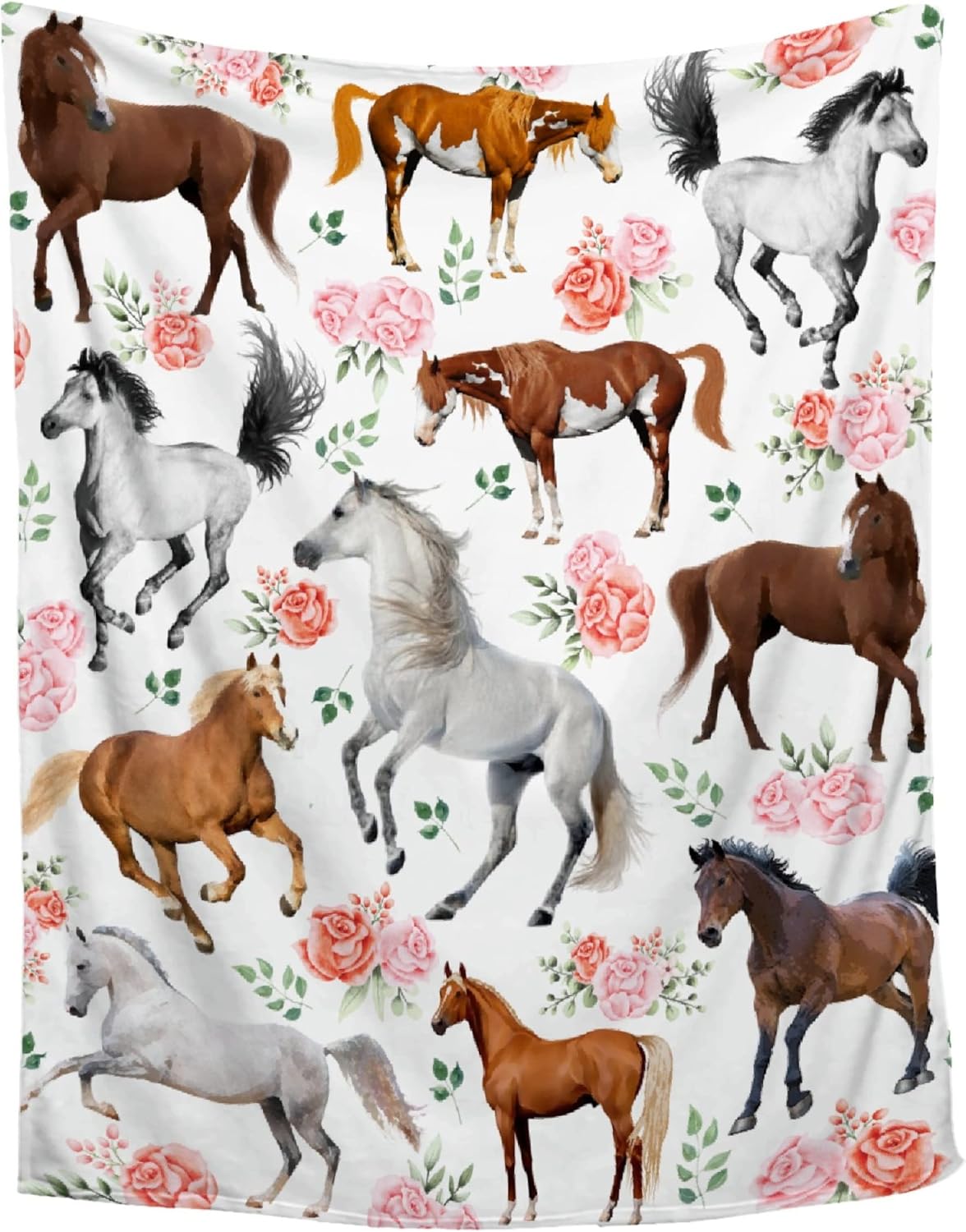 

Horse Gifts for Girls Women Throw Blanket Ultra Soft Plush Lightweight Cozy Breathable Horse Flower Bed Blanket Animal Lovers 75x90cm