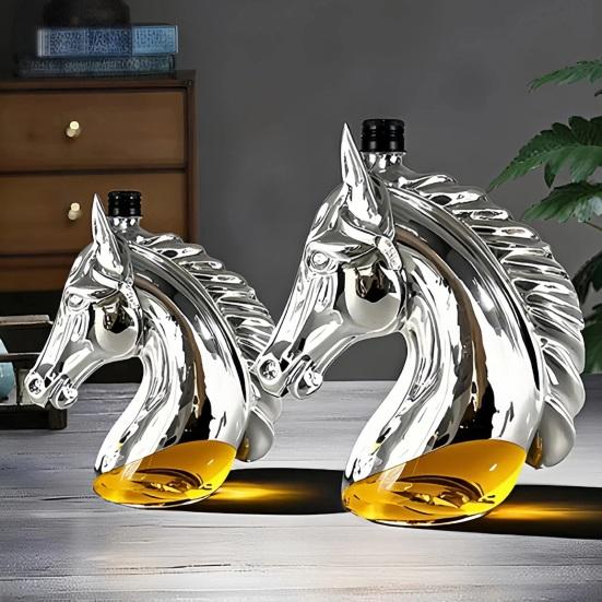 Láhve na alkohol ve tvaru koňské hlavy se silikonovou zátkou Karafka na whiskey Kreativní skleněná láhev 350ml Personalizovaná láhev na whiskey Whiskey