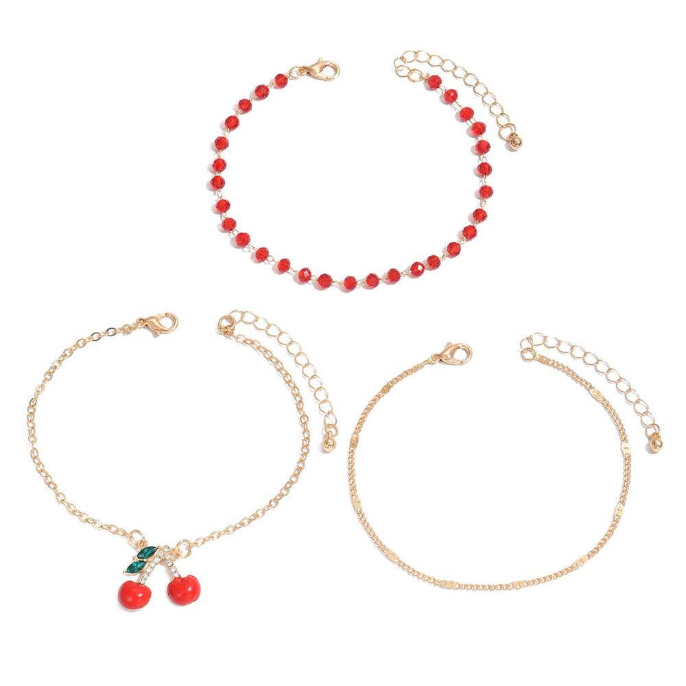Süßer Kirschanhänger Rote Reiskorn-Fußkettchen für Damen Charm Goldfarbene Fußkette Knöchelarmband Strandschmuck Sommer Accessoires