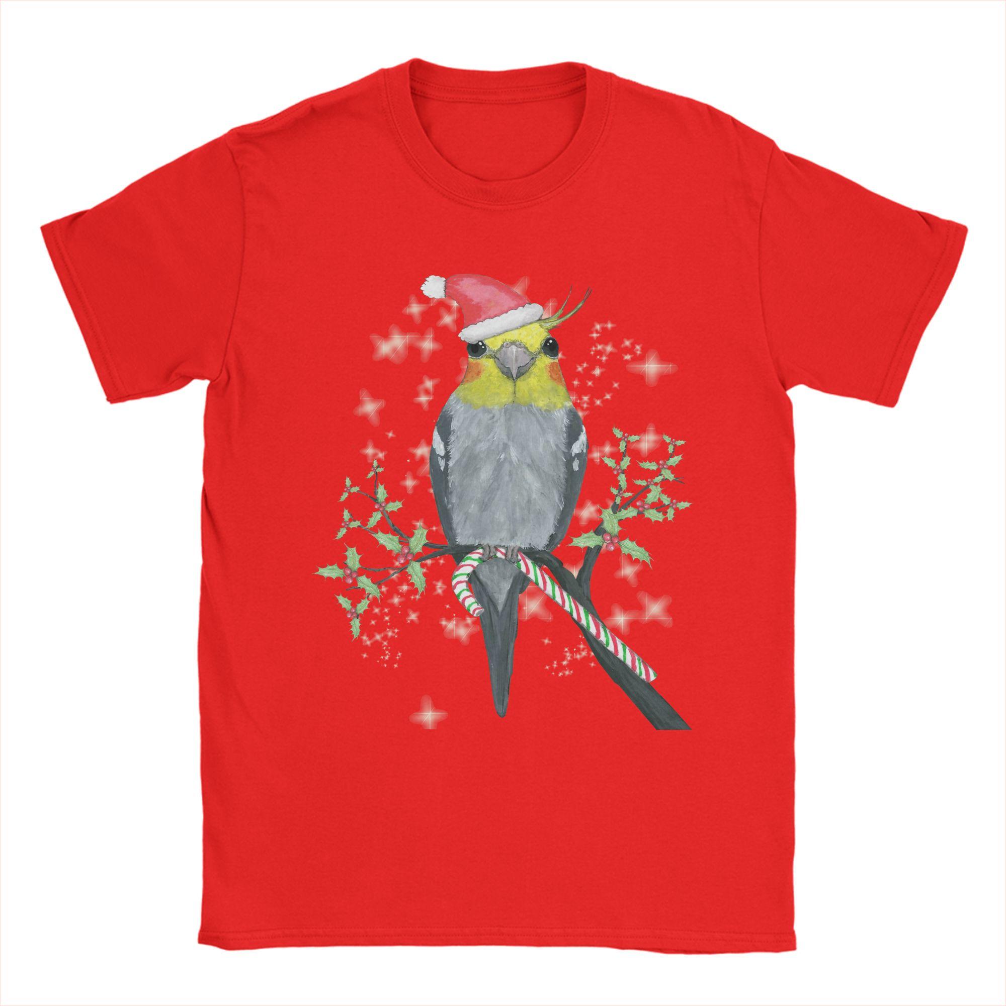 A portrait of a cockatiel Christmas style Men s T Shirts Humor Tee Shirt Short Sleeve Crewneck T-Shirts Graphic Printed Tops S
