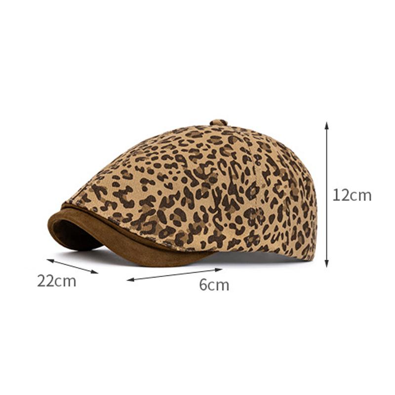 Vintage Leopard Print Forward Hat Women Beret Newsboy Hat Peaked Cap
