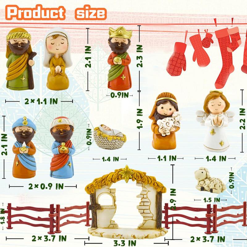 2025 Nativity Advent Calendar 24pcs Nativity Scene Resin Colorful Statue Set Christmas Countdown Calendar Toy for Festival Decor